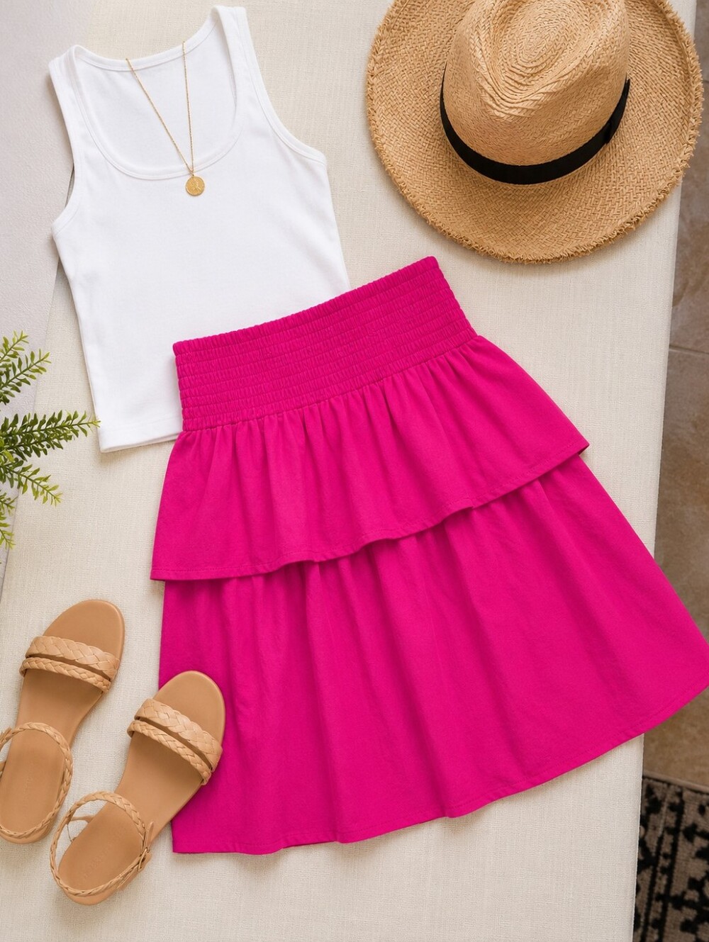 NWT Hot Pink Smocked Tiered Mini Skirt XXL Barbiecore Plus Size